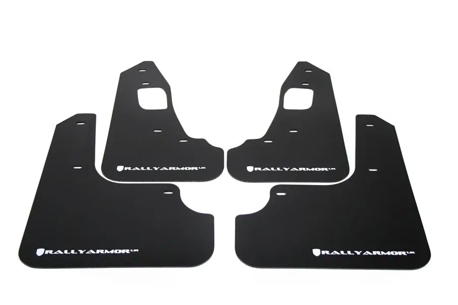 Rally Armor UR Mudflaps Black Urethane White Logo - 2008-2015 Mitsubishi Evo X