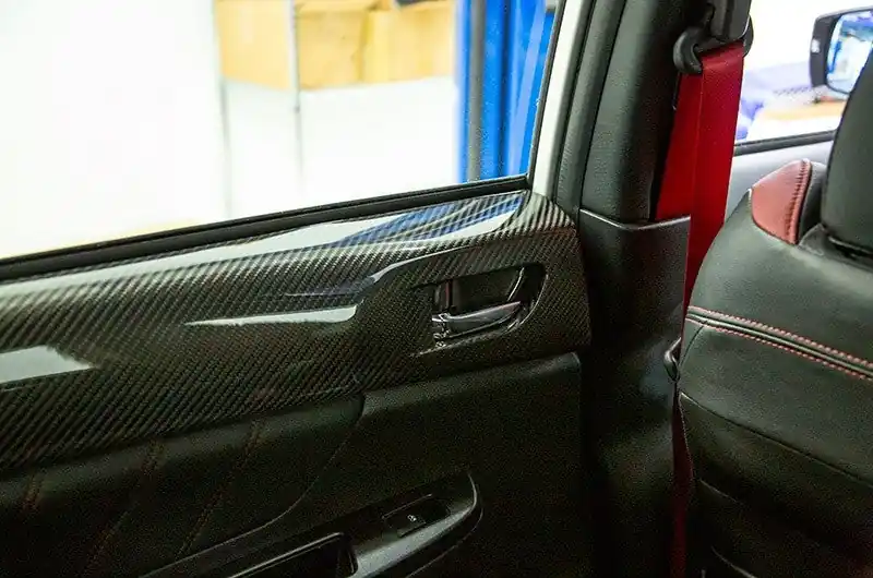 OLM LE Dry Carbon Fiber Rear Door Trim Upper Panels - 2015-2021 Subaru WRX / STI