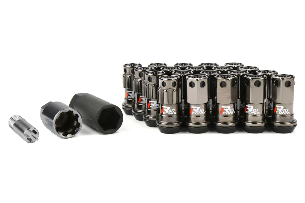 Project Kics R40 Iconix Lock and Nut Lug Nut Set w/Black Plastic Cap M12X1.50 Black