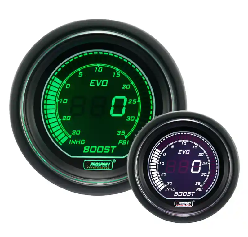 ProSport 2-1/16" Evo Electrical Boost Gauge - Green and White