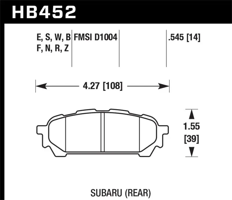 Hawk D1004 Performance Ceramic Street Rear Brake Pads - 2003-2005 Subaru WRX