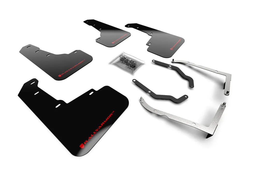Rally Armor UR Mudflaps Lift / AT Black Urethane Red Logo - 2018-2021 Subaru Crosstrek
