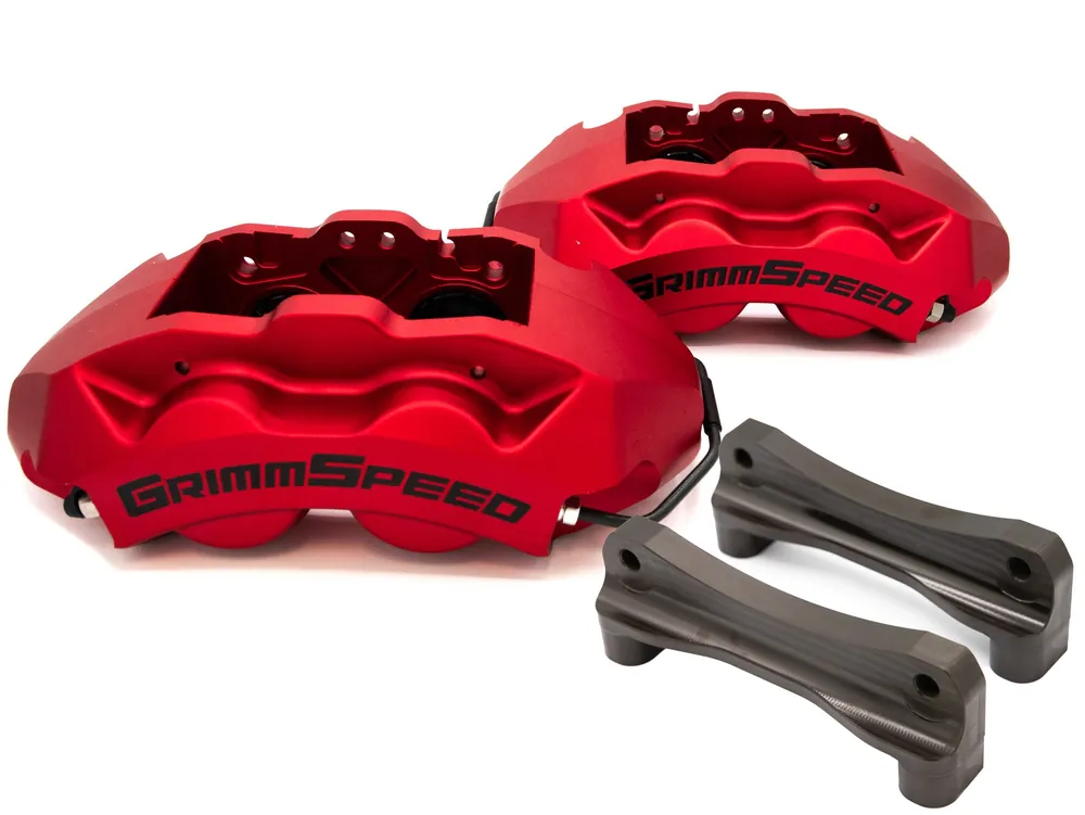 GrimmSpeed 4-Piston Brake Caliper Kit (326mm Rotor) - Red - 2002-2021 Subaru WRX / STI
