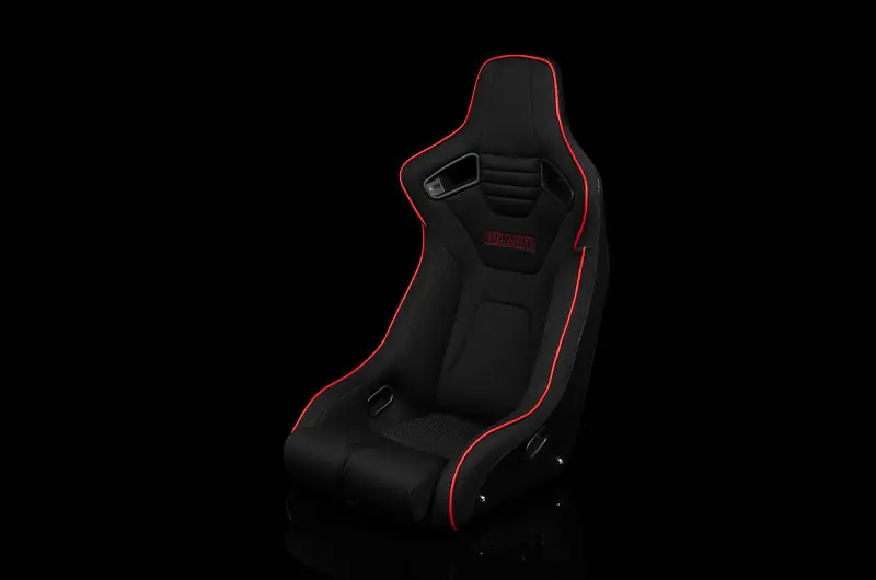 Braum Elite-R Series Fixed Back Bucket Seat - Black Polo Cloth (Red Stitching / Red Piping) Each - Universal