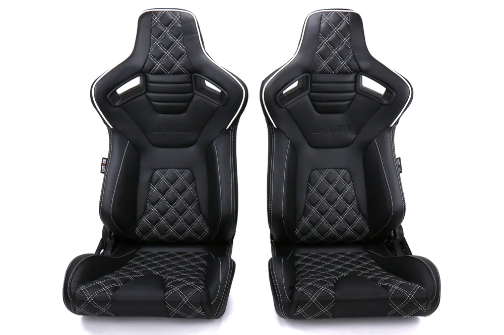 Braum Elite-X Series Racing Seats Diamond Edition White Piping Pair - Universal