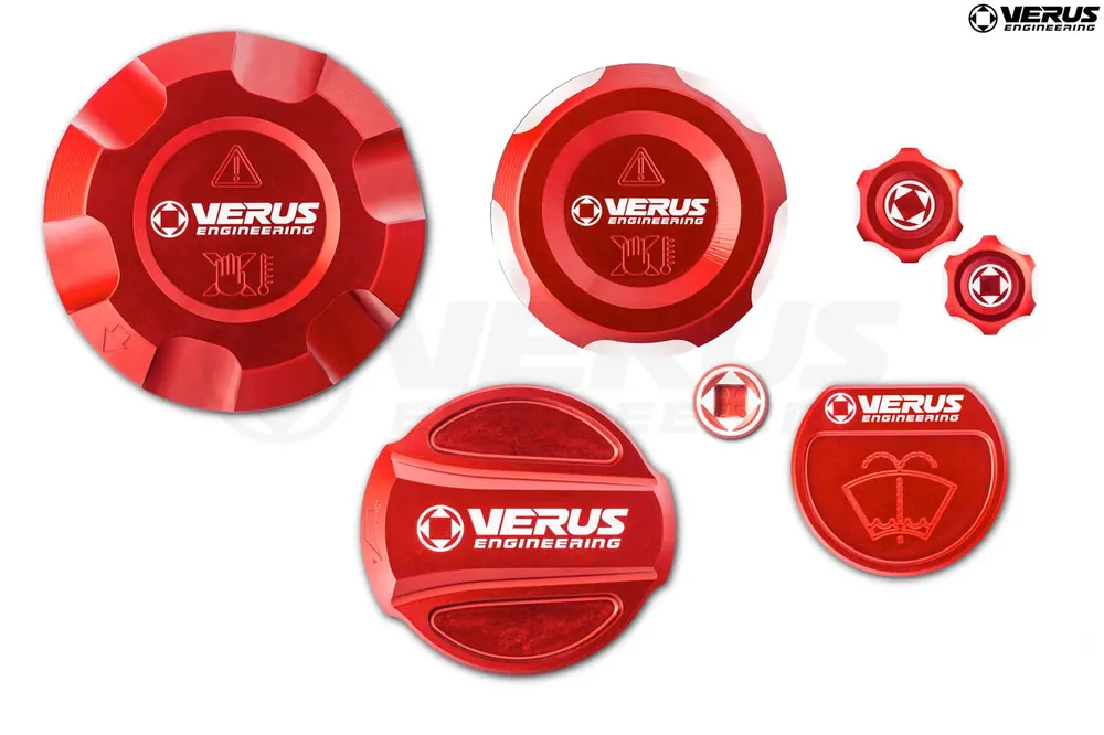 Verus Engineering Engine Bay Fluid Cap Kit Red - 2020-2024 Toyota Supra
