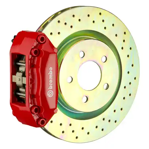 Brembo GT System 4 Piston Front Brake Kit Red Drilled Rotors - Volkswagen Models (inc. 2000-2005 GTI)