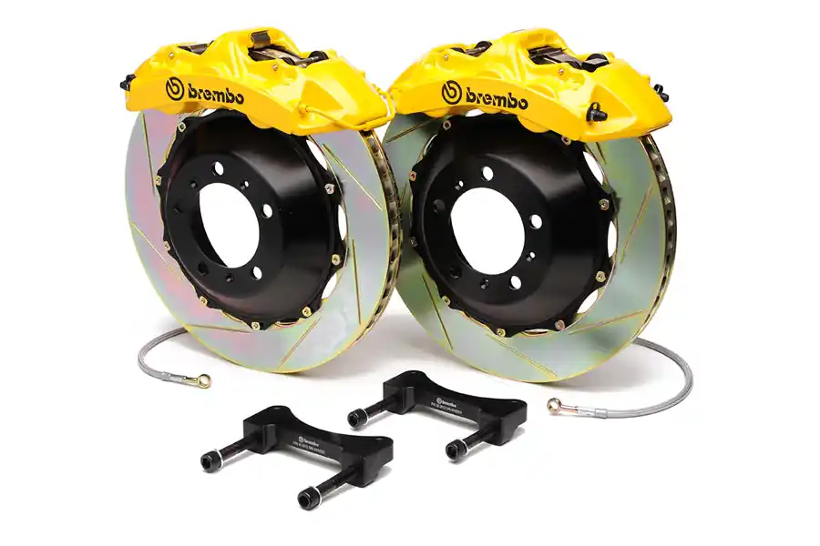 Brembo Gran Turismo 6 Piston Front Brake Kit Yellow Slotted Rotors - 2004-2021 Subaru STI / 2010-2012 Legacy GT/3.5R