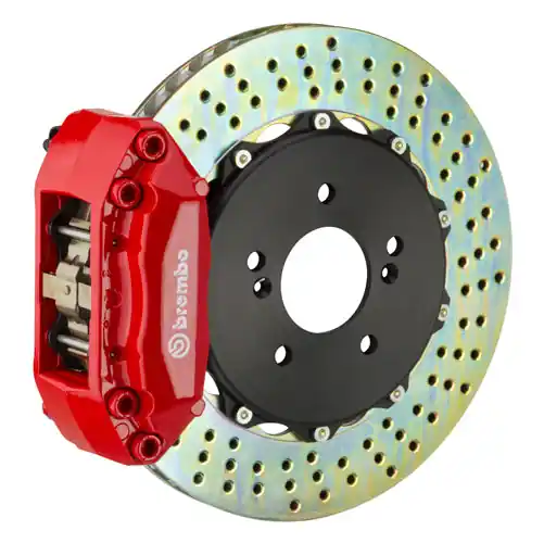 Brembo GT System 4 Piston Front Brake Kit Red Drilled Rotors - Volkswagen Models (inc. 2006-2014 GTI)