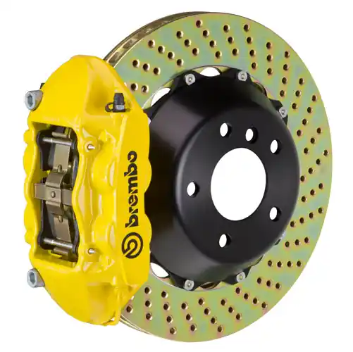 Brembo GT System 4 Piston Front Brake Kit Yellow Drilled Rotors - Volkswagen Models (inc. 2015+ GTI)