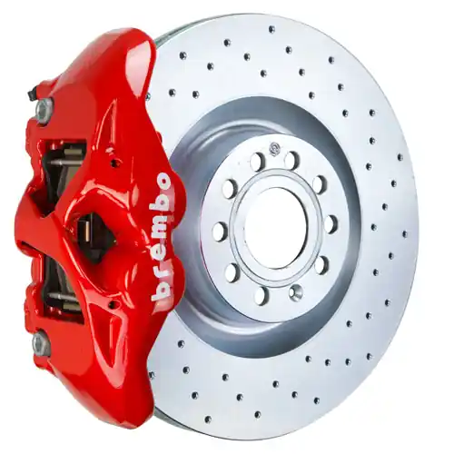 Brembo GT Systems Monobloc 4 Piston 345mm Cross Drilled Red - Volkswagen Models (inc. 2006-2009 GTI)