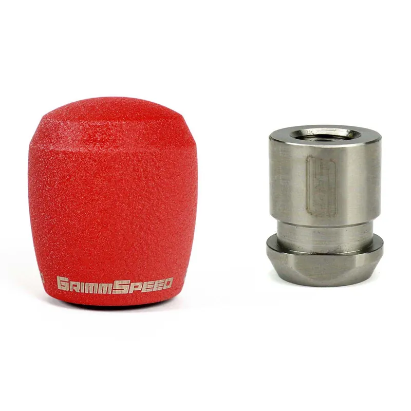 GrimmSpeed Stubby Shift Knob Stainless Steel Red w/ 5SPD Boot Retainer - Subaru 5MT Models (inc. 2002-2014 WRX)