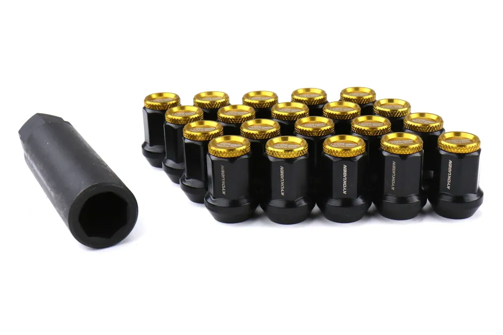 Project Kics Kyokgen Lug Nuts w/ Aluminum Cap 12x1.50 Black / Gold - Universal