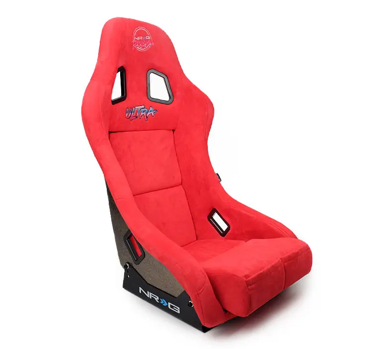 NRG Innovations FRP Bucket Seat ULTRA Edition w/ pearlized back Red Alcantara - Universal
