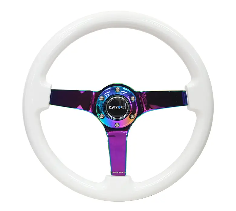 NRG Reinforced Classic Wood Grain Wheel 350mm 3in Deep White / Neochrome - Universal