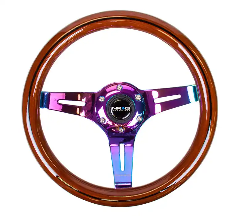 NRG Classic Wood Grain Wheel 310mm Neochrome / Brown w/ Black Inlay - Universal