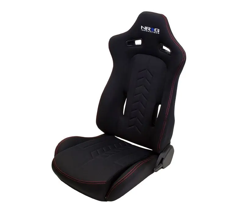NRG Innovations The Arrow Cloth Sports Seats Black w/ Red Stitching (Pair) - Universal