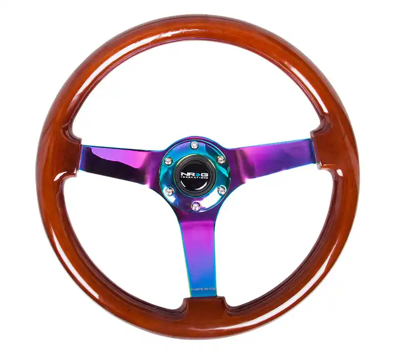 NRG Reinforced Classic Wood Grain Wheel 350mm 3in Deep Brown / Neochrome - Universal