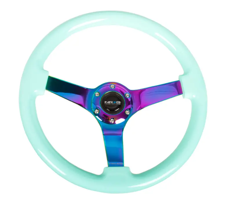 NRG Reinforced Classic Wood Grain Wheel 3in Deep 350mm Minty Fresh / Neochrome - Universal