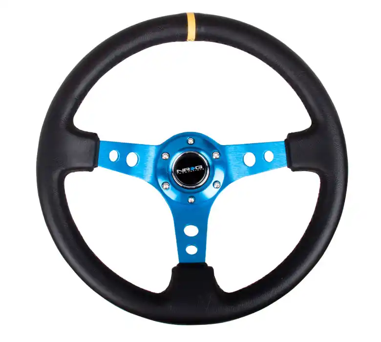 NRG Reinforced Steering Wheel 350mm 3in Deep Blue w/ Yellow Stripe - Universal