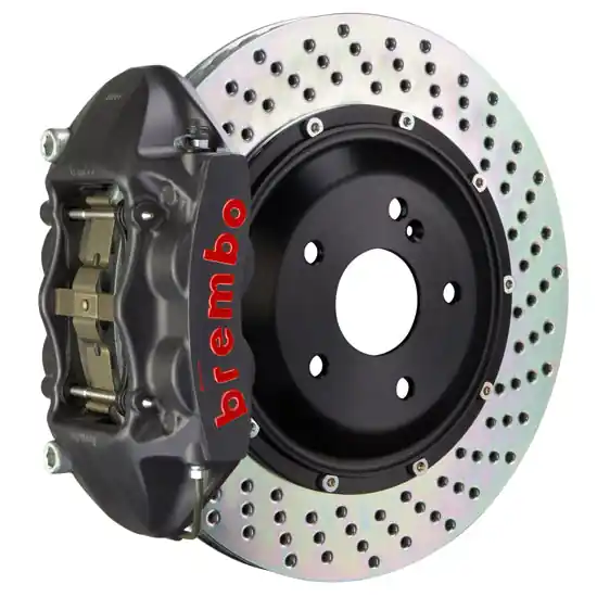 Brembo GT-S System 4 Piston Front Brake Kit Hard Anodized Drilled Rotors - Volkswagen Models (inc. 2006-2014 GTI)