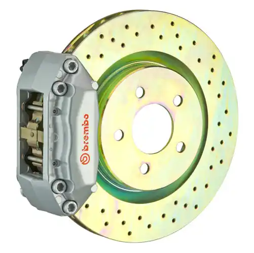 Brembo GT System 4 Piston Front Brake Kit Silver Drilled Rotors - Volkswagen Models (inc. 2000-2005 GTI)