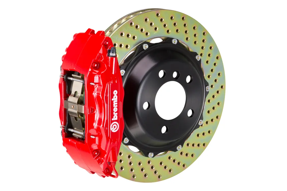 Brembo Gran Turismo Drilled Brake Kit 4 Piston 2-Piece Red Front - 2015-2021 Subaru WRX / 2010-2014 Legacy 2.5i
