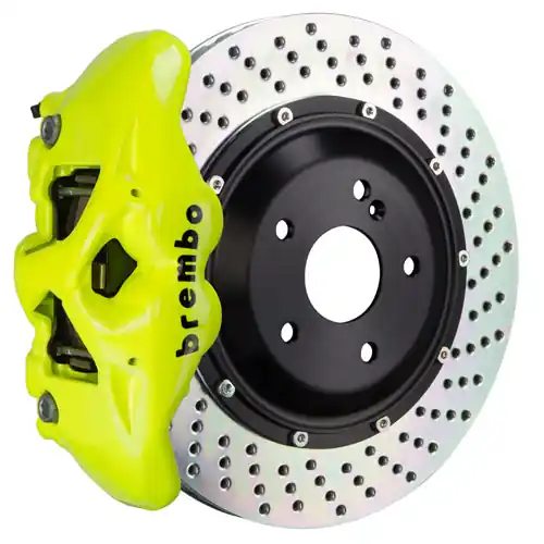 Brembo GT Systems Monobloc 4 Piston 345mm Cross Drilled Fluorescent Yellow - 2017-2020 Honda Civic Type R/SI