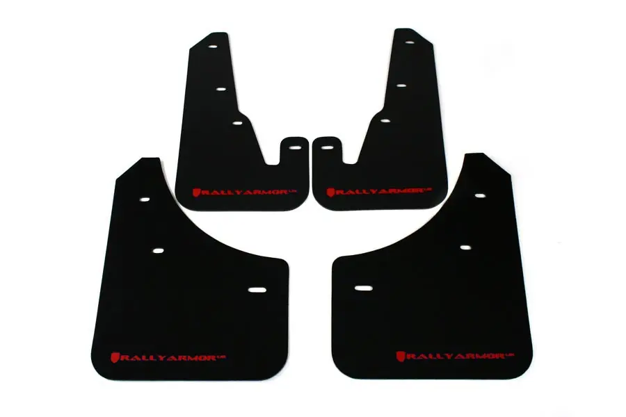 Rally Armor UR Mudflaps Black Urethane Red Logo - 2004-2009 Mazda 3 (inc. 2007-2009 MazdaSpeed3)