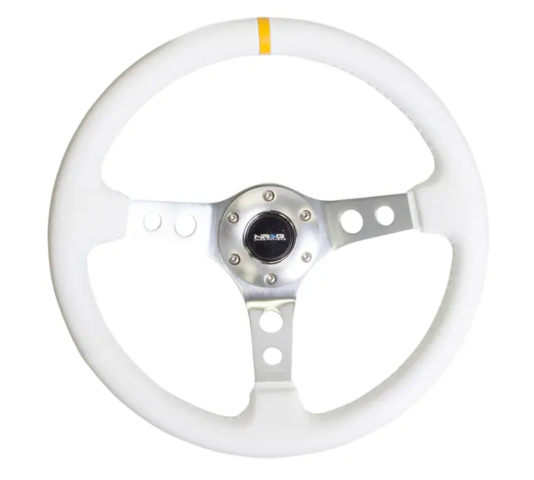 NRG Reinforced Steering Wheel 350mm 3in Deep Silver / White w/ Yellow Stripe - Universal