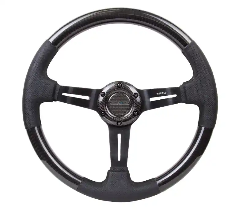 NRG Carbon Fiber Steering Wheel 350mm 1.5in Dish w/Leather Accent - Universal