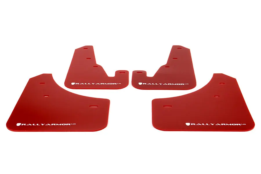 Rally Armor UR Mudflaps Red Urethane White Logo - 2004-2009 Mazda 3 (inc. 2007-2009 Mazdaspeed3)