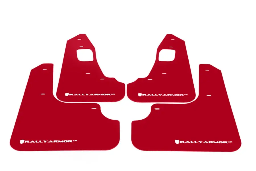 Rally Armor UR Mudflaps Red Urethane White Logo - 2008-2015 Mitsubishi Evo X