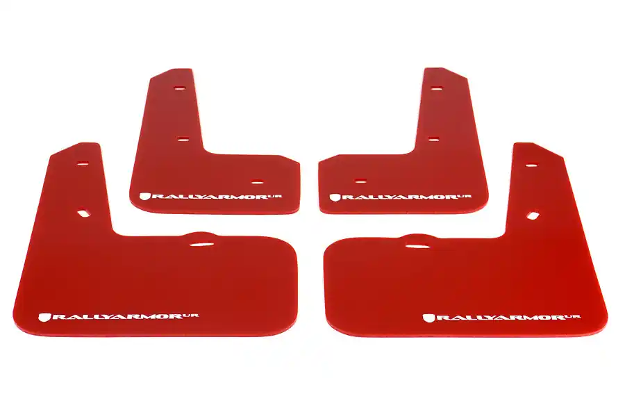 Rally Armor UR Mudflaps Red Urethane White Logo - 2012-2014 Hyundai Veloster