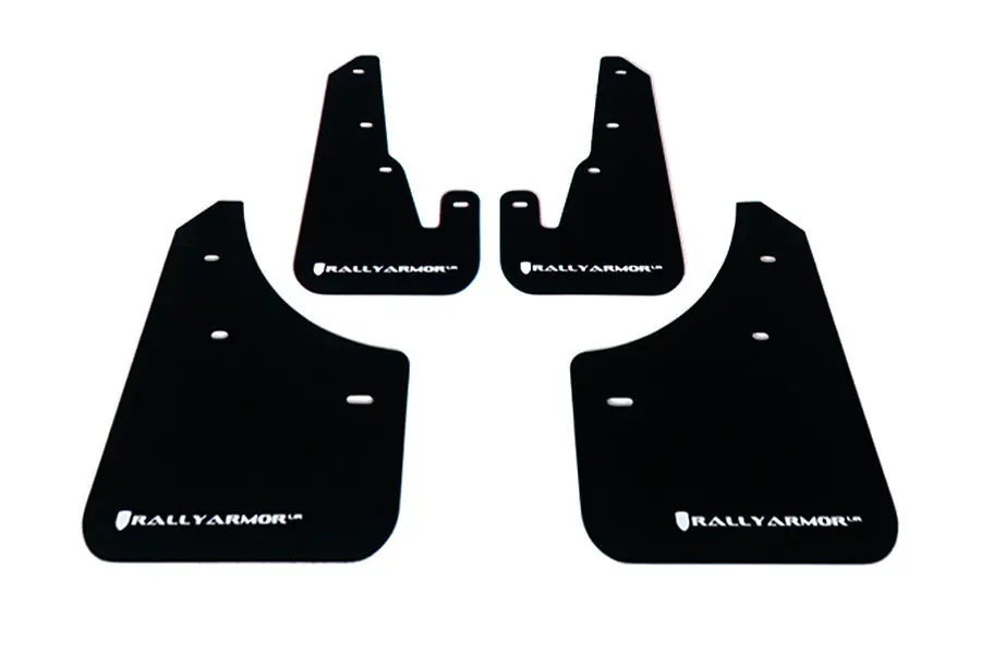 Rally Armor UR Mudflaps Black Urethane White Logo - 2004-2009 Mazda 3 (inc. 2007-2009 Mazdaspeed3)