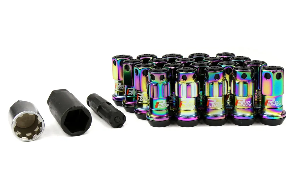 Project Kics R40 Iconix Neo Chrome Locking Lug Nuts W/ Black Caps M12X1.25 - Universal