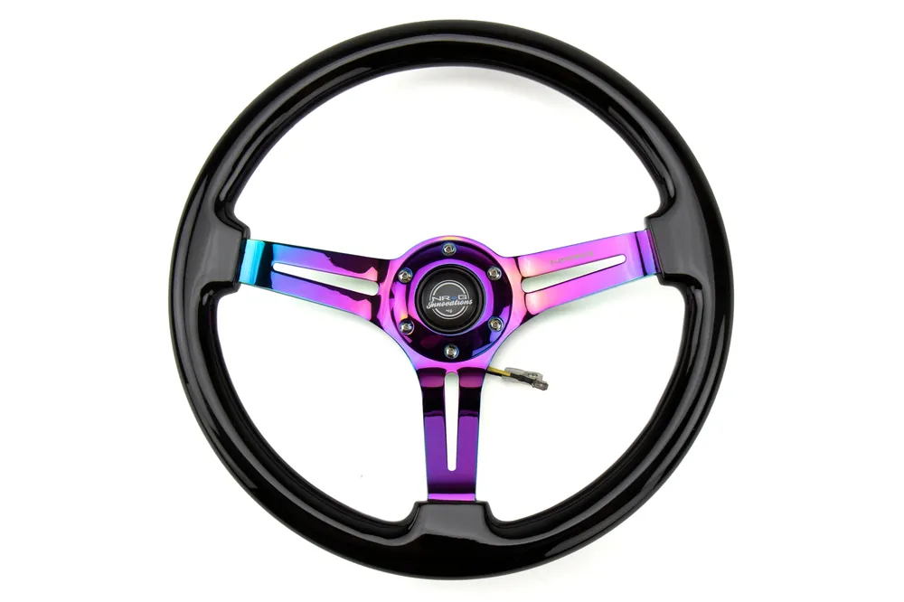 NRG Reinforced Classic Wood Grain Wheel 350mm Black / Neochrome - Universal