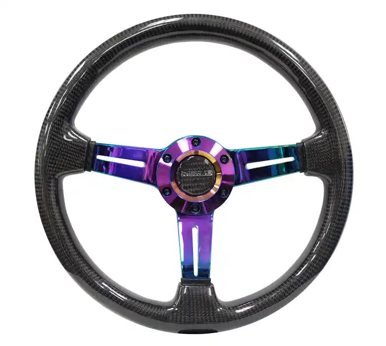 NRG Carbon Fiber Steering Wheel 350mm 1.5in Deep Neochrome - Universal