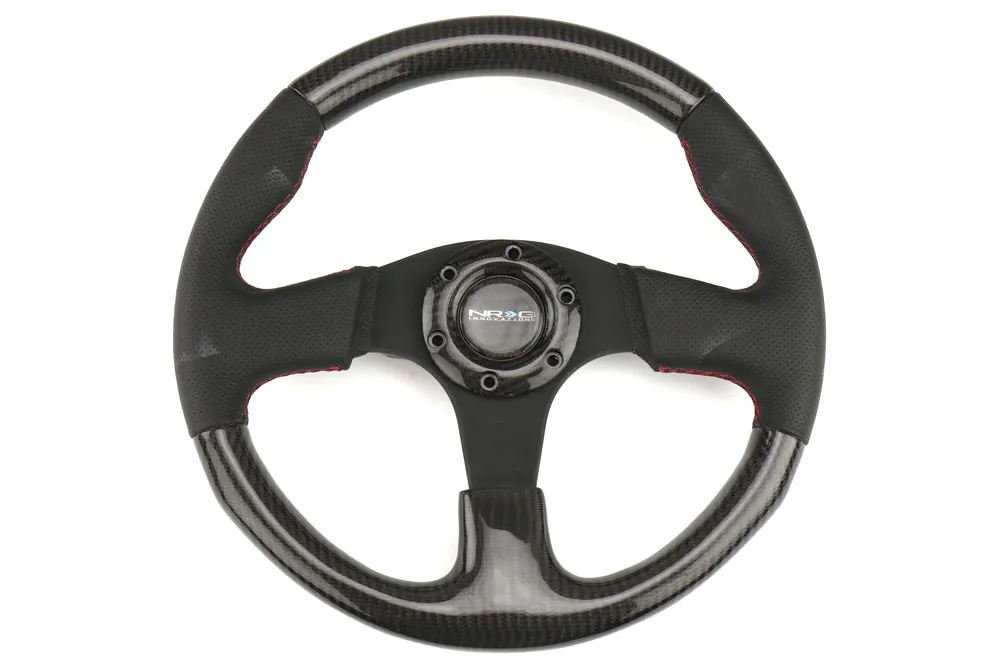 NRG Carbon Fiber Steering Wheel 315mm Perforated Black w/ Red Stitch - Universal