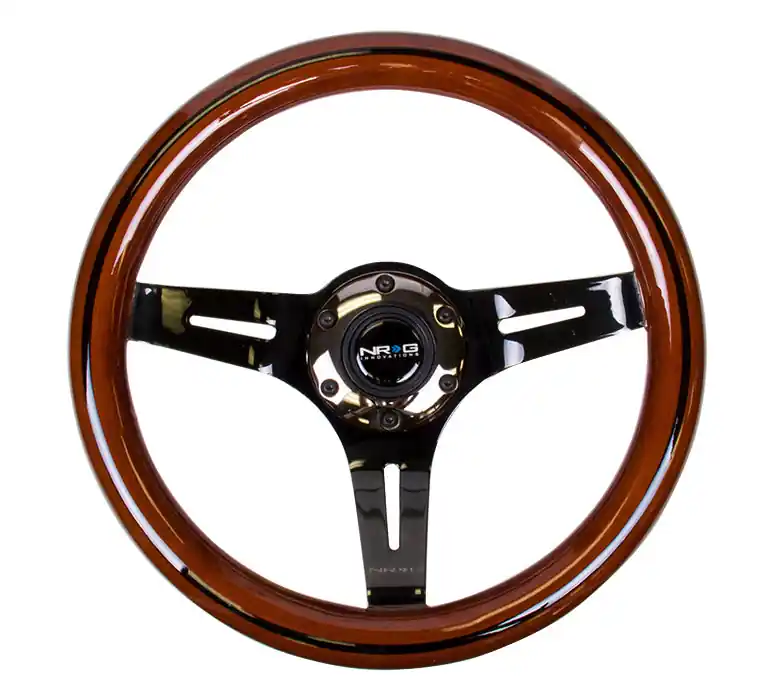 NRG Classic Wood Grain Wheel 310mm Black Chrome / Brown w/ Black Inlay - Universal