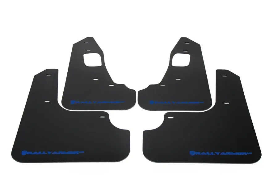 Rally Armor UR Mudflaps Black Urethane Blue Logo - 2008-2015 Mitsubishi Evo X