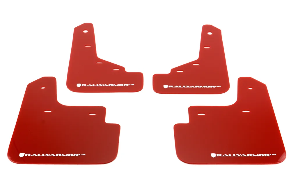 Rally Armor UR Mudflaps Red Urethane White Logo - 2014-2015 Mazda 3