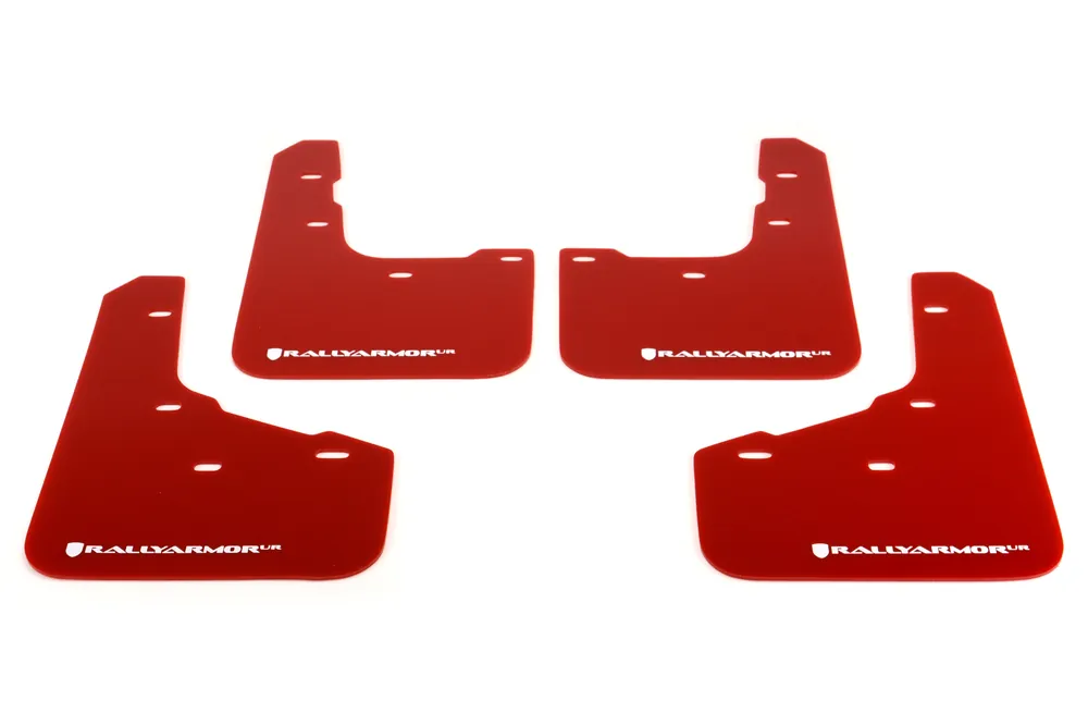 Rally Armor UR Mudflaps Red Urethane White Logo - 2014-2019 Ford Fiesta ST