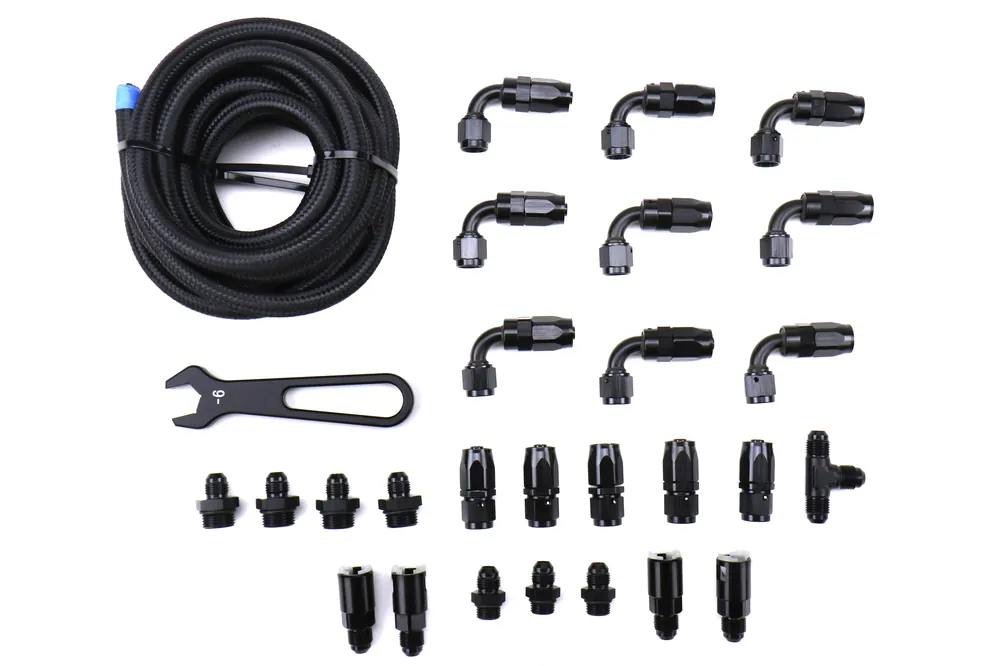 Torque Solution Braided Fuel Line Kit for -6 FPR and Cobb Flex Fuel Kit - 2002-2014 Subaru WRX / 2007-2014 STI / 2007-2012 Legacy / 2007-2009 Outback