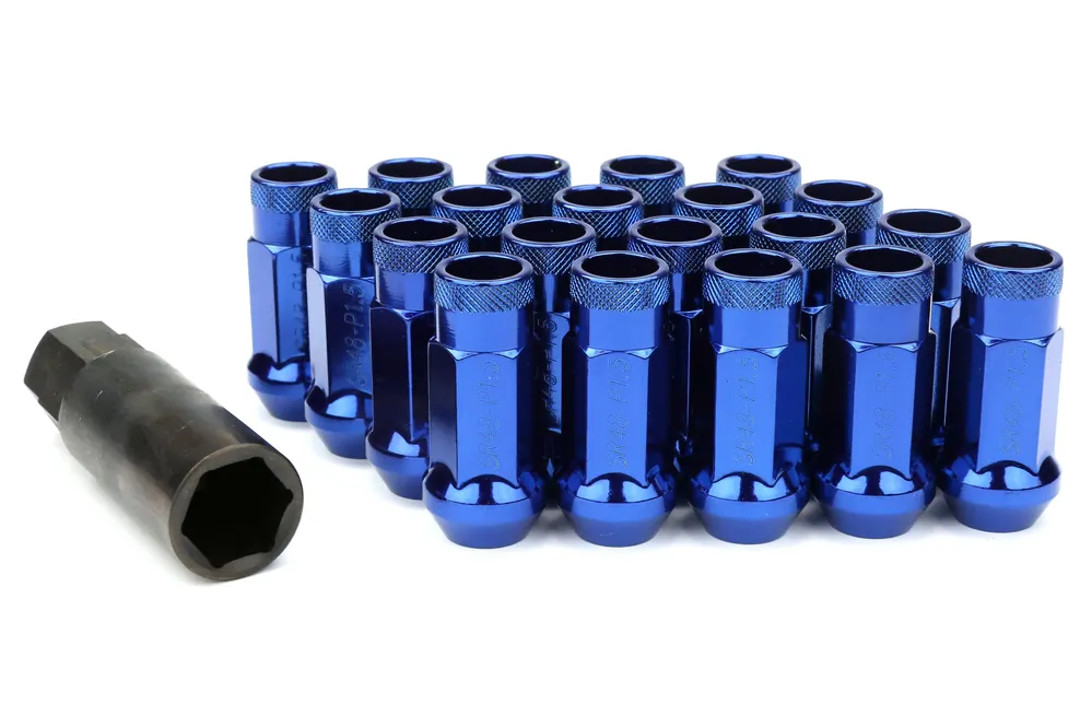 Muteki SR48 Chrome Blue Open Ended Lug Nuts 12X1.50 - 2003-2015 Mitsubishi Evo