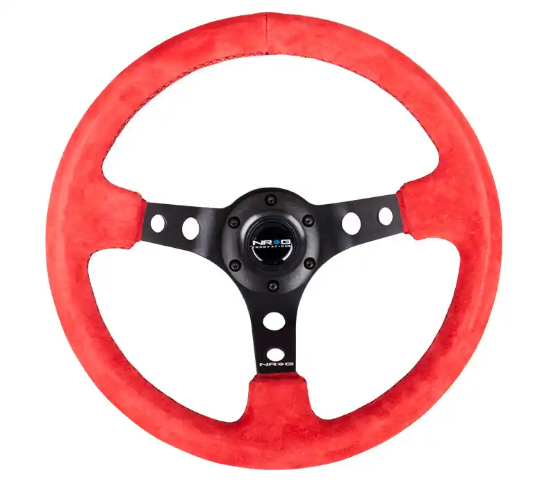NRG Reinforced Steering Wheel 350mm 3in Deep Black / Red Suede - Universal