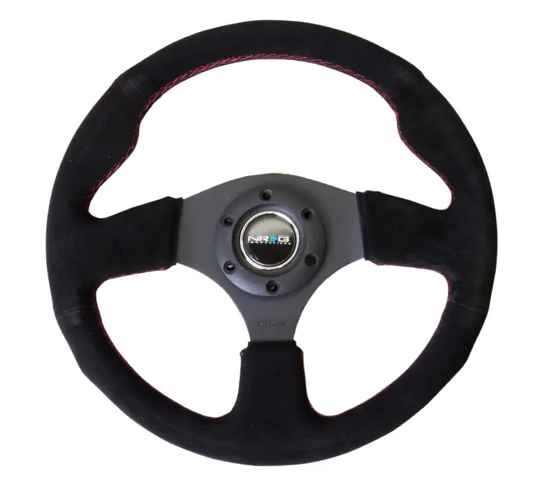 NRG Reinforced Steering Wheel 320mm Suede Black w/ Red Stitch - Universal