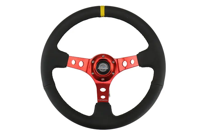 NRG Reinforced Steering Wheel 350mm 3in Deep Red w/ Yellow Stripe - Universal