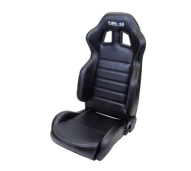 NRG Innovations Reclinable Sports Seats Black Leather w/ White Stitching (Pair) - Universal
