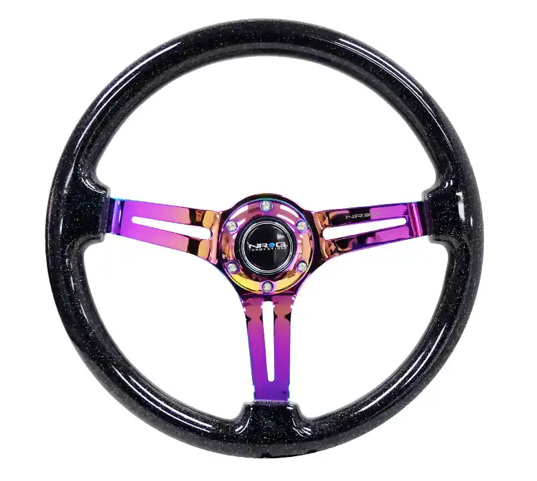 NRG Reinforced Classic Wood Grain Wheel 350mm Galaxy Sparkle Black / Neochrome - Universal